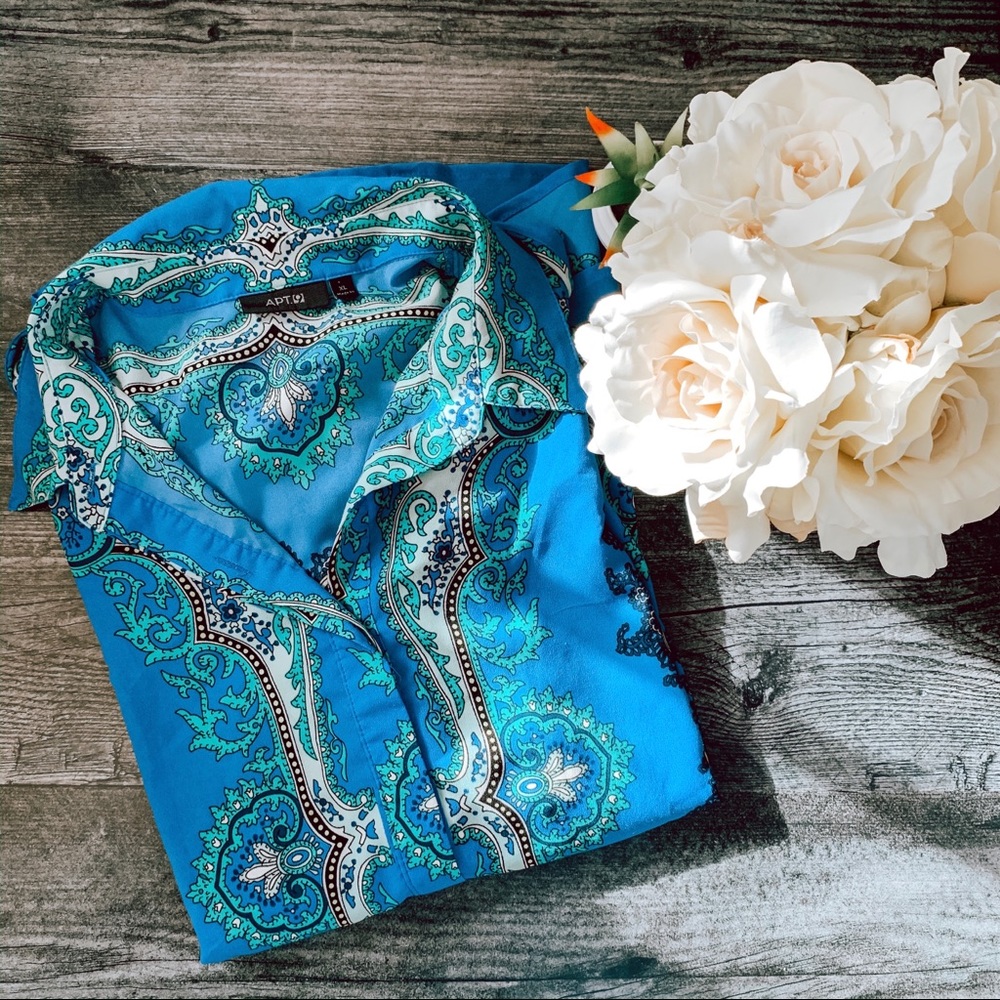 Apt 9 Blue Paisley Button Down Top SZ XL